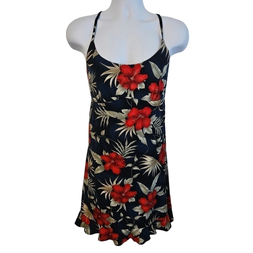 Vtg Ho Aloha Made In Hawaii A Line Tropical Spaghetti Dress Medium